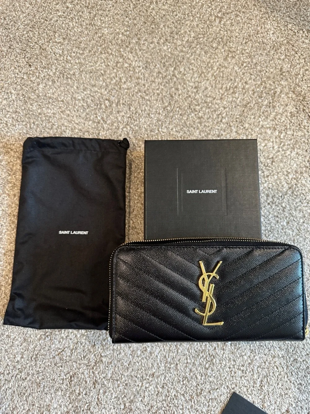 Saint Laurent Black Monogram Quilted Zip Wallet with Gold YSL - Picture 13 of 14